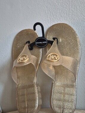 Michael Kors Gold Glitter Jelly Sandals with Gold Logo